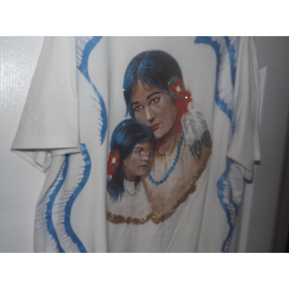 Vintage Single Stitch Hanes USA Hand Painted Indian Woman T-Shirt XL Stain*